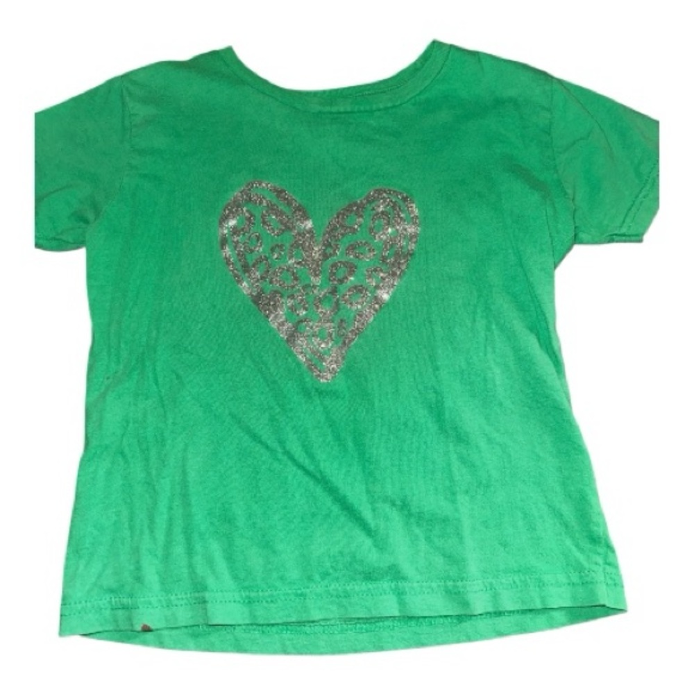Little Lass Green Tee with Silver Glitter Heart